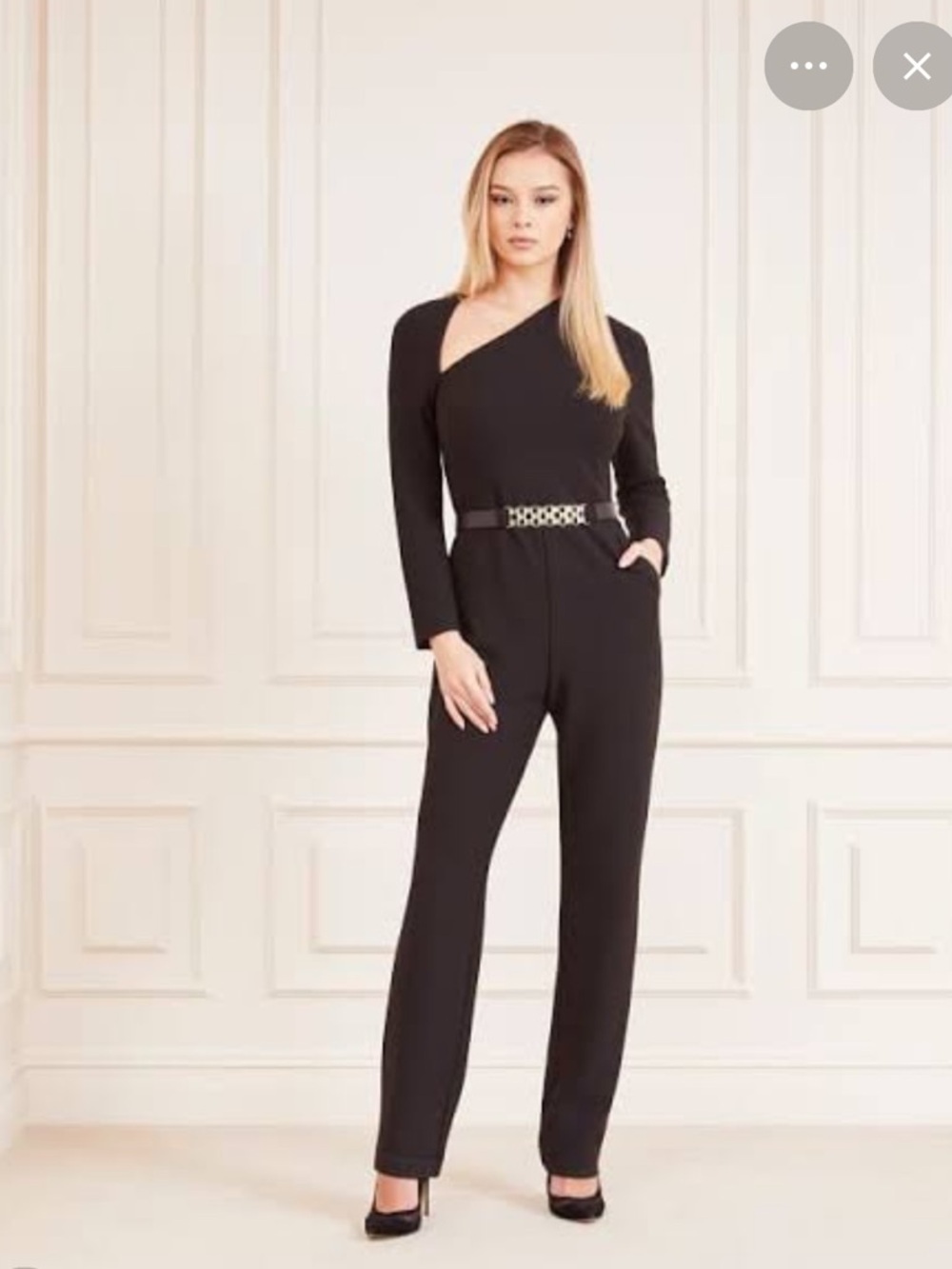 New Guess by Marciano Black One-Shoulder Belted Jumpsuit